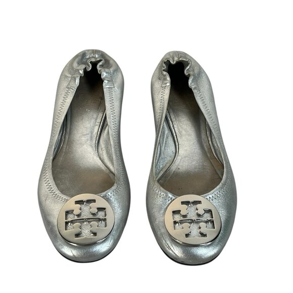 Tory‎ Burch Silver Leambs Leather Reva Ballet Flats sz 6.5 - Picture 3 of 8